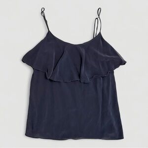 Amour Vert 100% Silk Navy Ruffle Cami Top | Size S